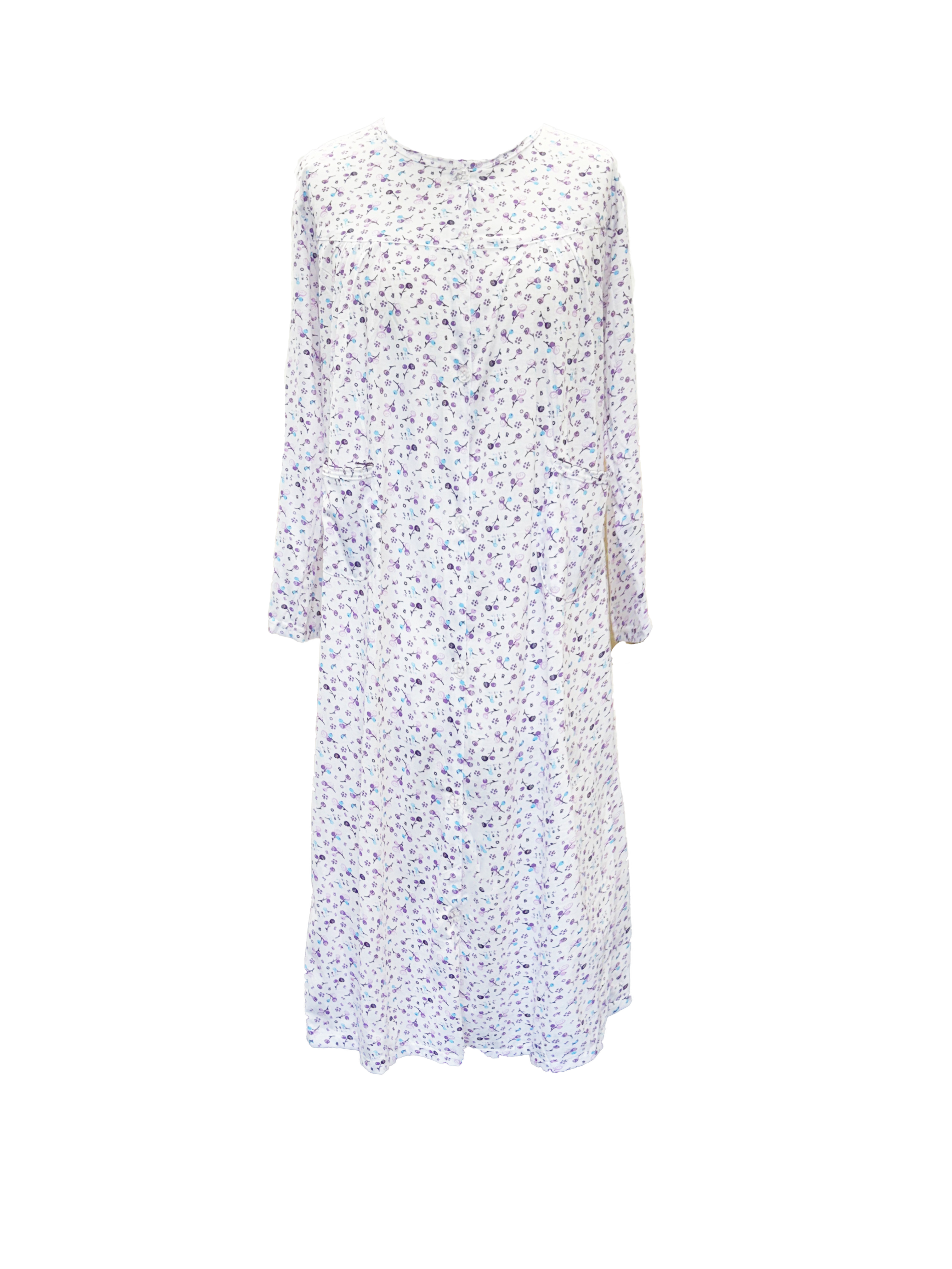 i-Smalls Ladies 100% Cotton Long Sleeved Button Down Nightshirt