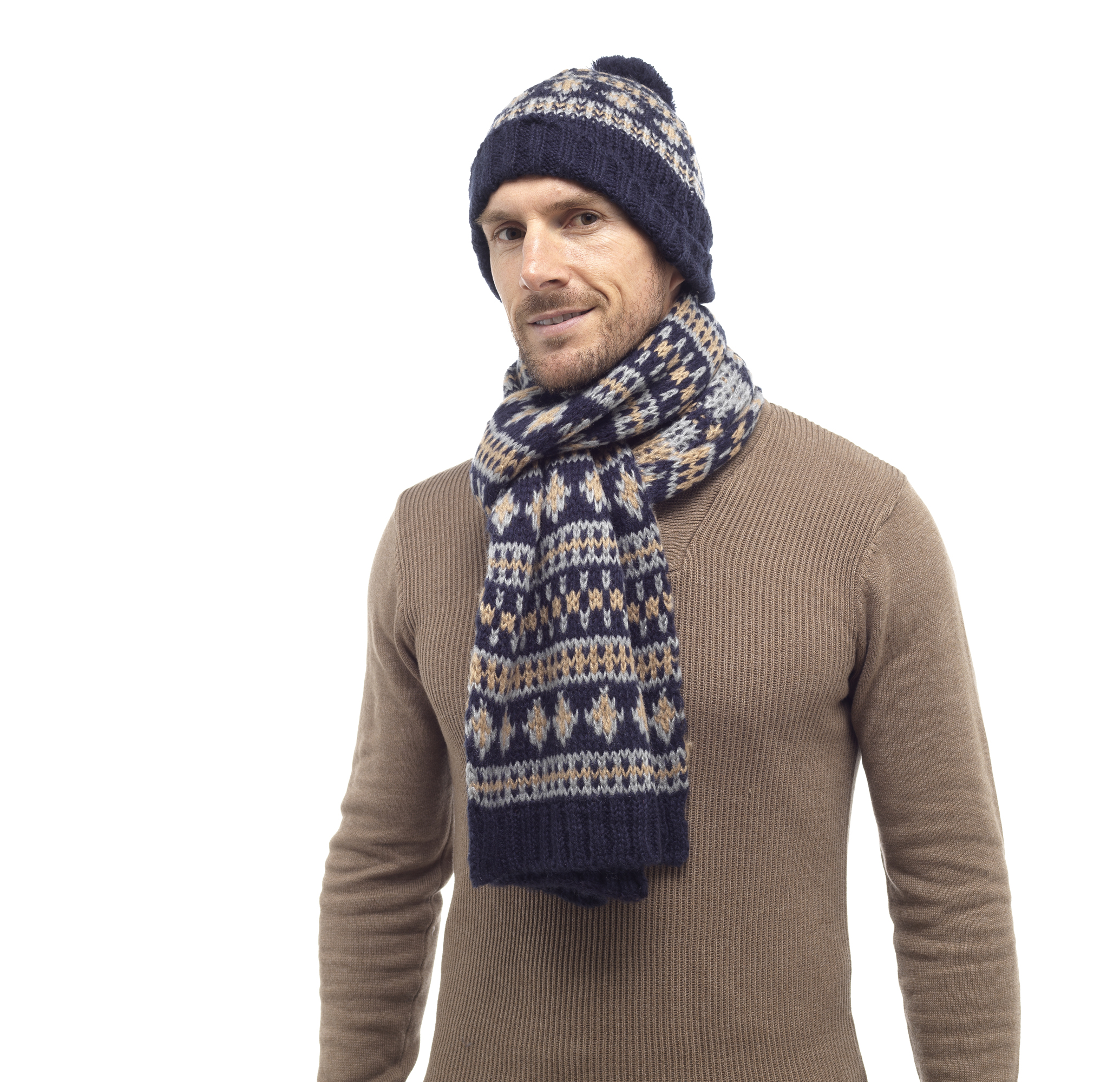 mens bobble hat and scarf set