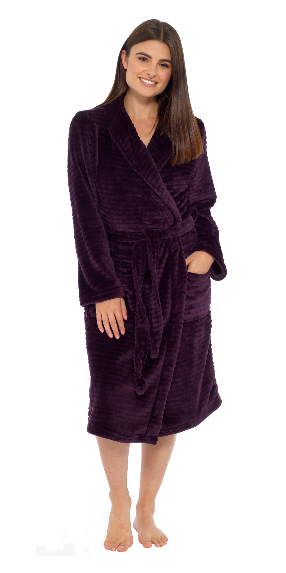 i-Smalls Ladies Stripe Embossed Fleece Gown with Lilac Eye Mask 8 to 22 - Picture 5 of 7