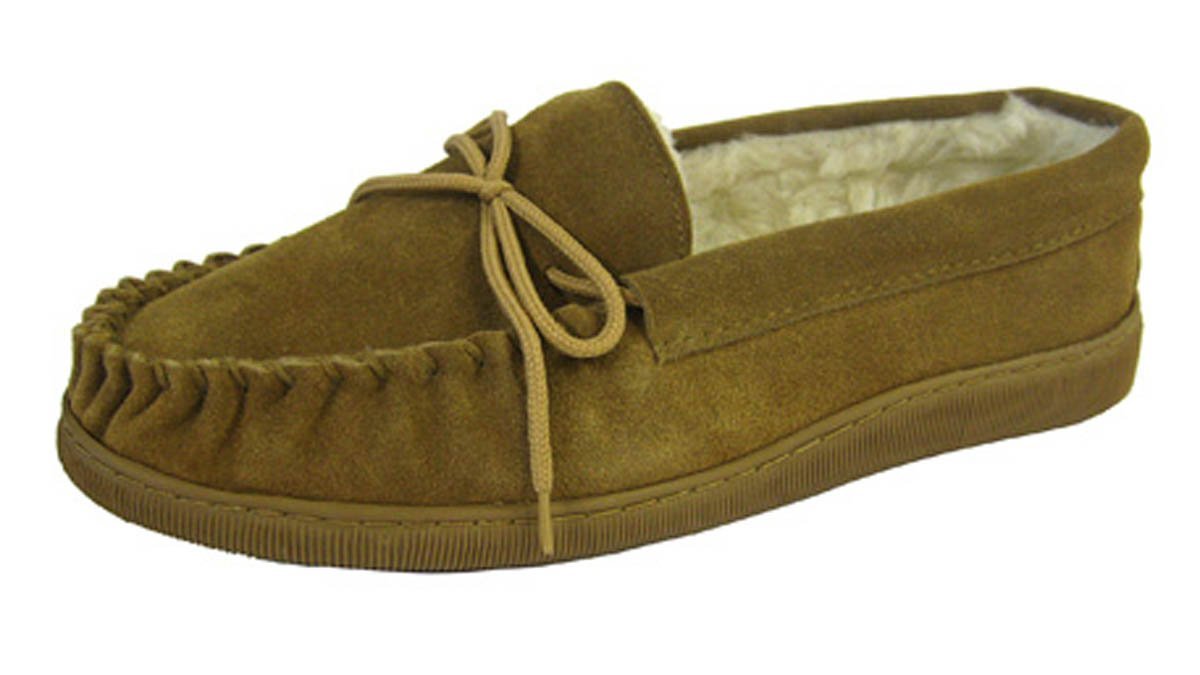 Moccasins Mens Suede Real Wool Lined Moccs Slippers Brown Moccasins Mens Suede Real Wool Lined Moccs Slippers Brown