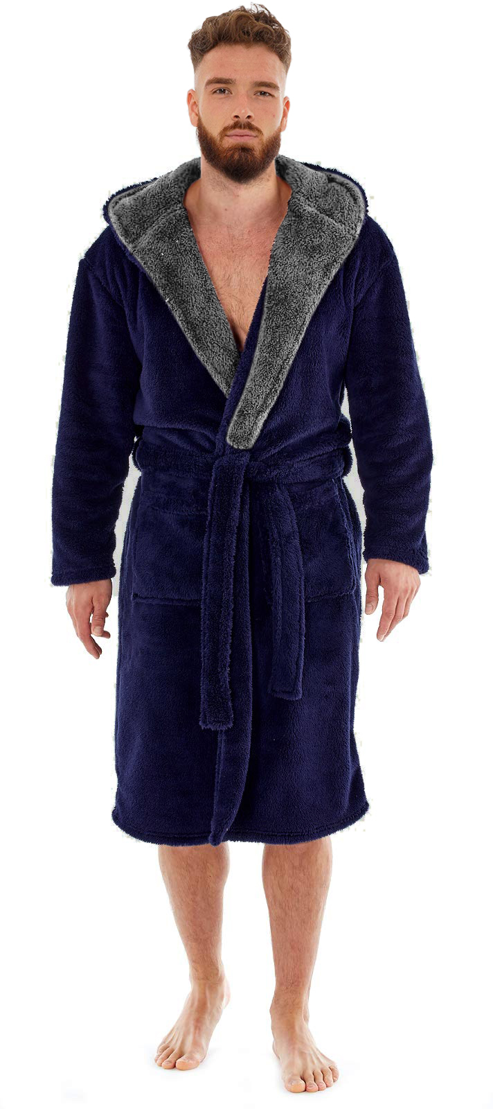 i-Smalls Mens Dressing Gown Super Soft Fleece Hooded Housecoat Robe - Picture 8 of 12