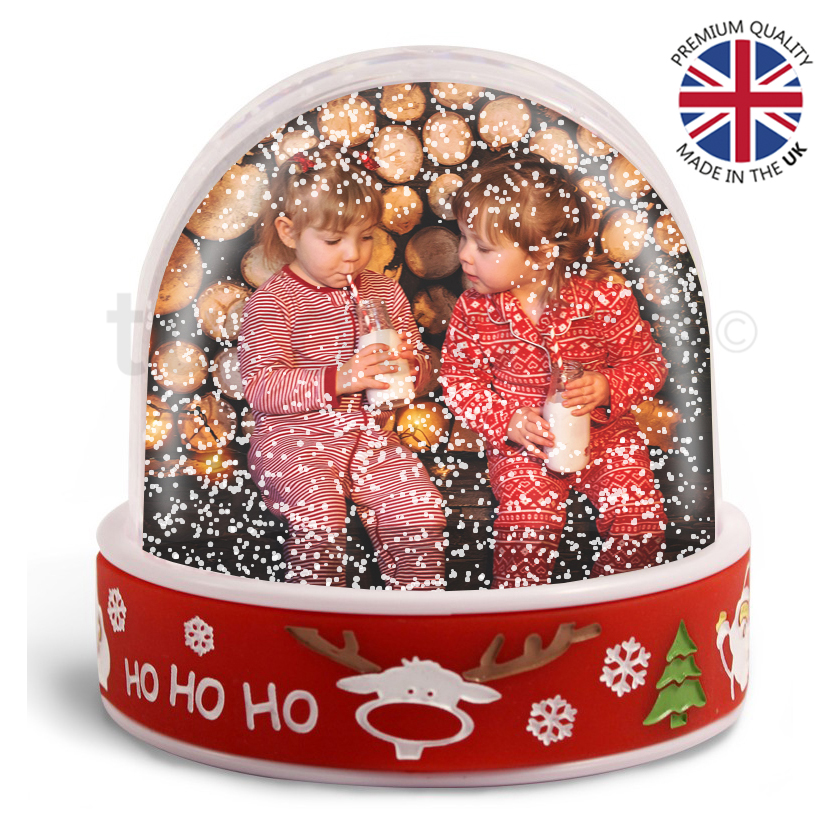 Christmas Xmas Personalised Photo Snow Globe Dome Shaker Ornament Red