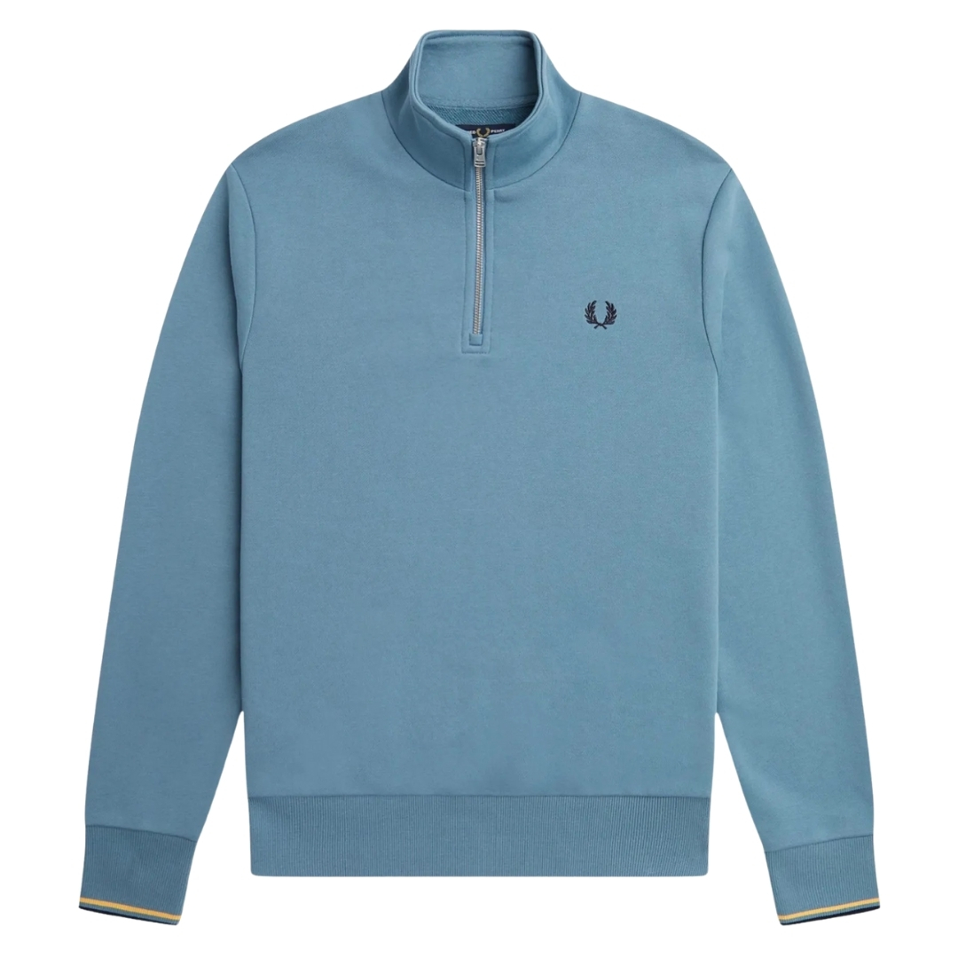 【FRED PERRY】Tipped Sleeve Half Zip Sweatshirt Tonal Tape Half Zip Sweatshirt - Black | Men's Sweatshirts