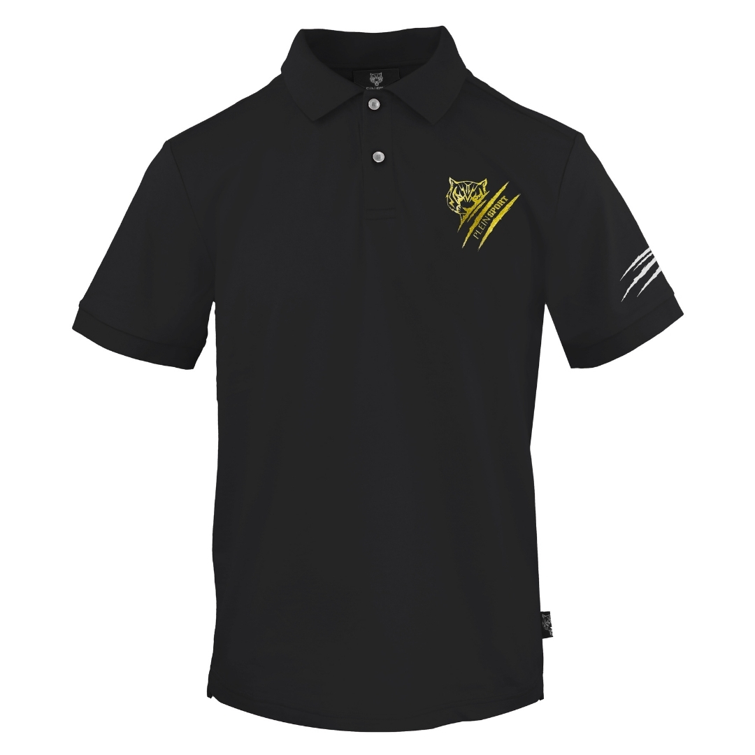 Plein Sport Small Tiger Scratch Logo Black Polo Shirt | eBay