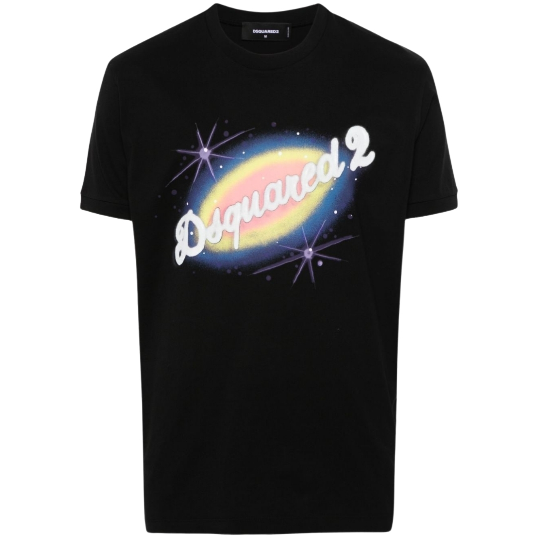 DSQUARED2｜ (S74GD1394 D20020 900) Dsquared2 Mens Black Velvet-logo Short-sleeve Cotton-jersey