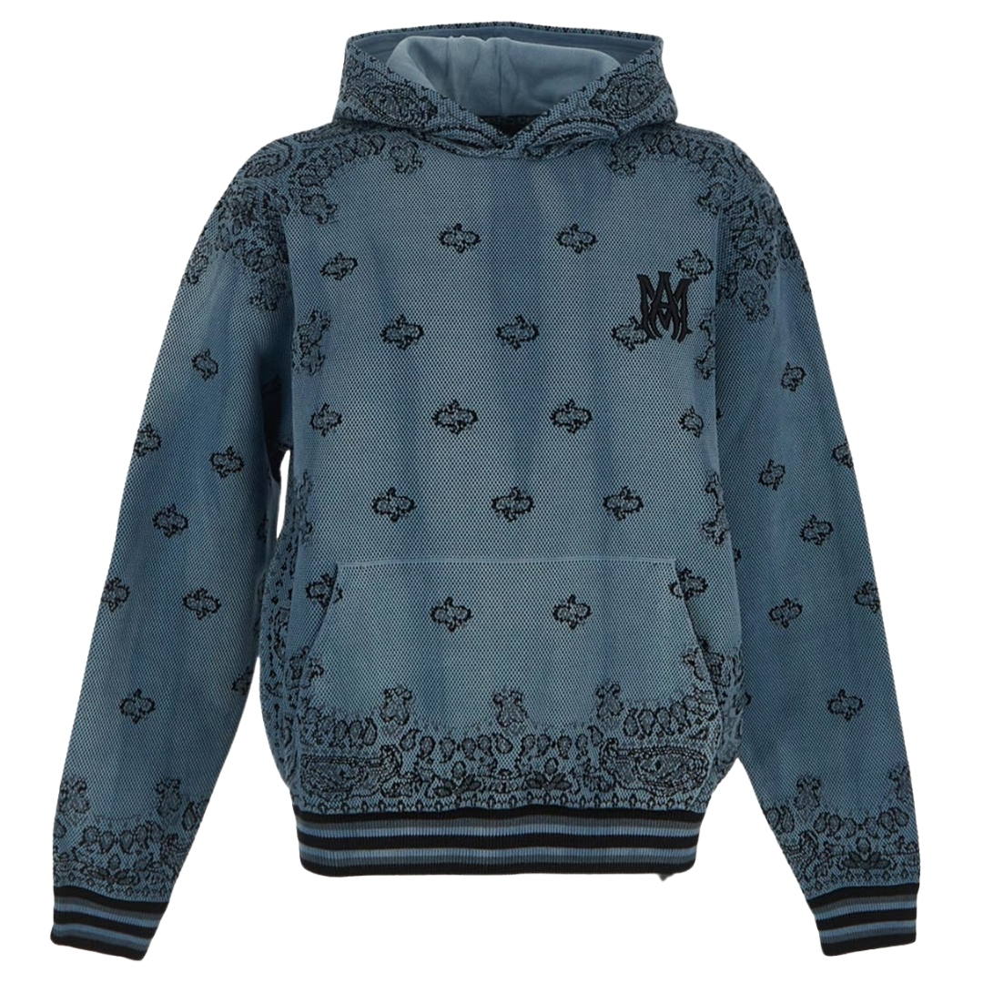 AMIRI バンダナ フーディー ブルー Amiri Bandana Applique Hoodie in Blue & White | FWRD