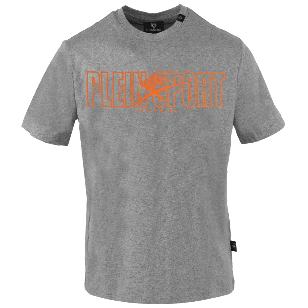 Серая футболка с ярким фирменным логотипом Plein Sport