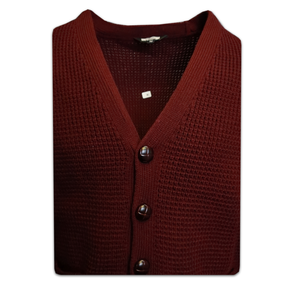 Relco Mens Burgundy Waffle Knitted Cardigan