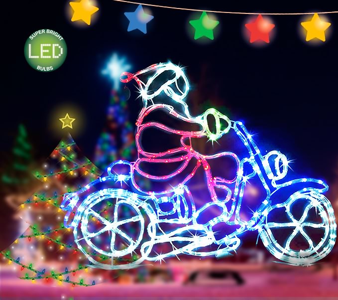 Outdoor LED Motorbike Santa Rope Light Christmas Display