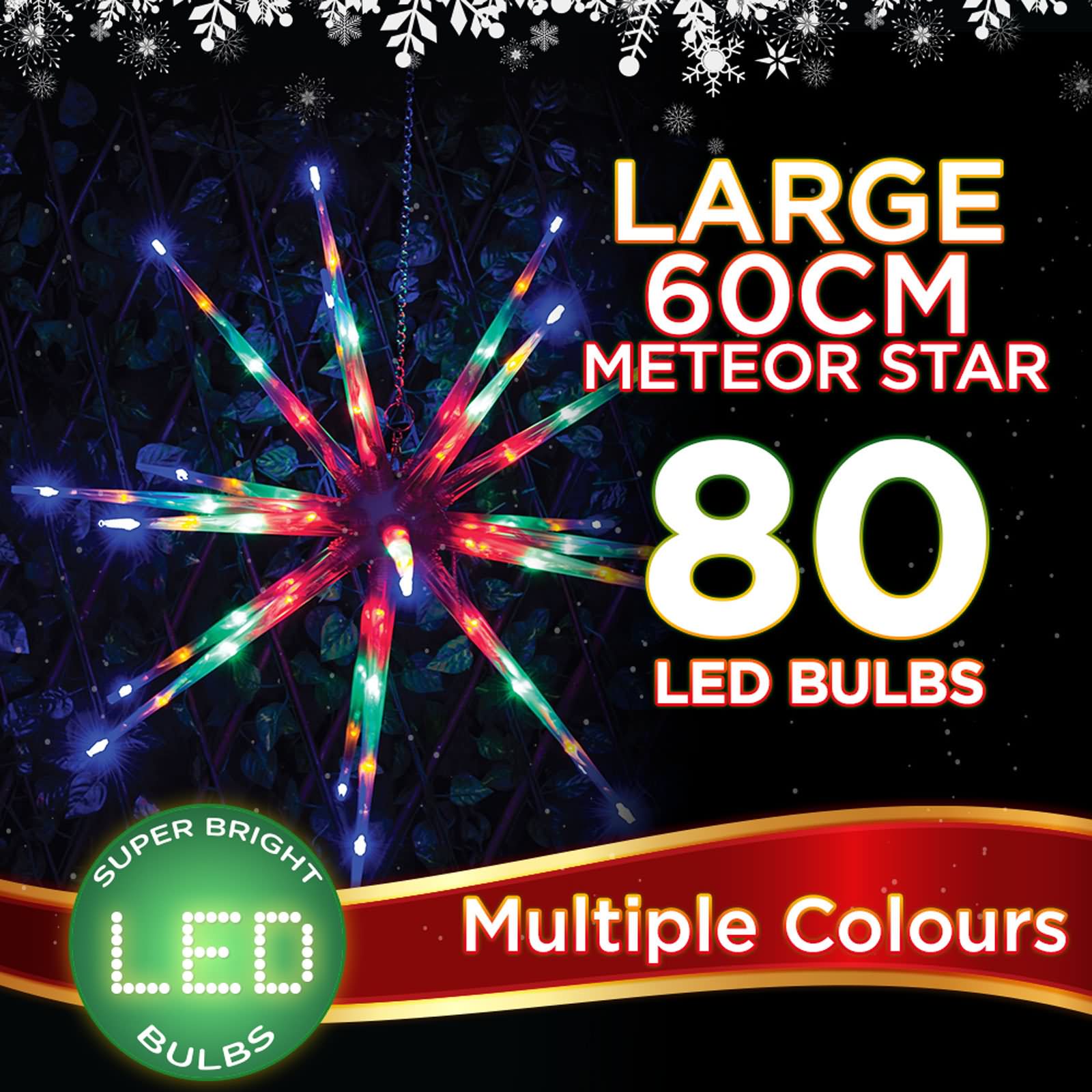 80 LED Meteor Star Light Multi Colour Flashing Christmas Lights Indoor