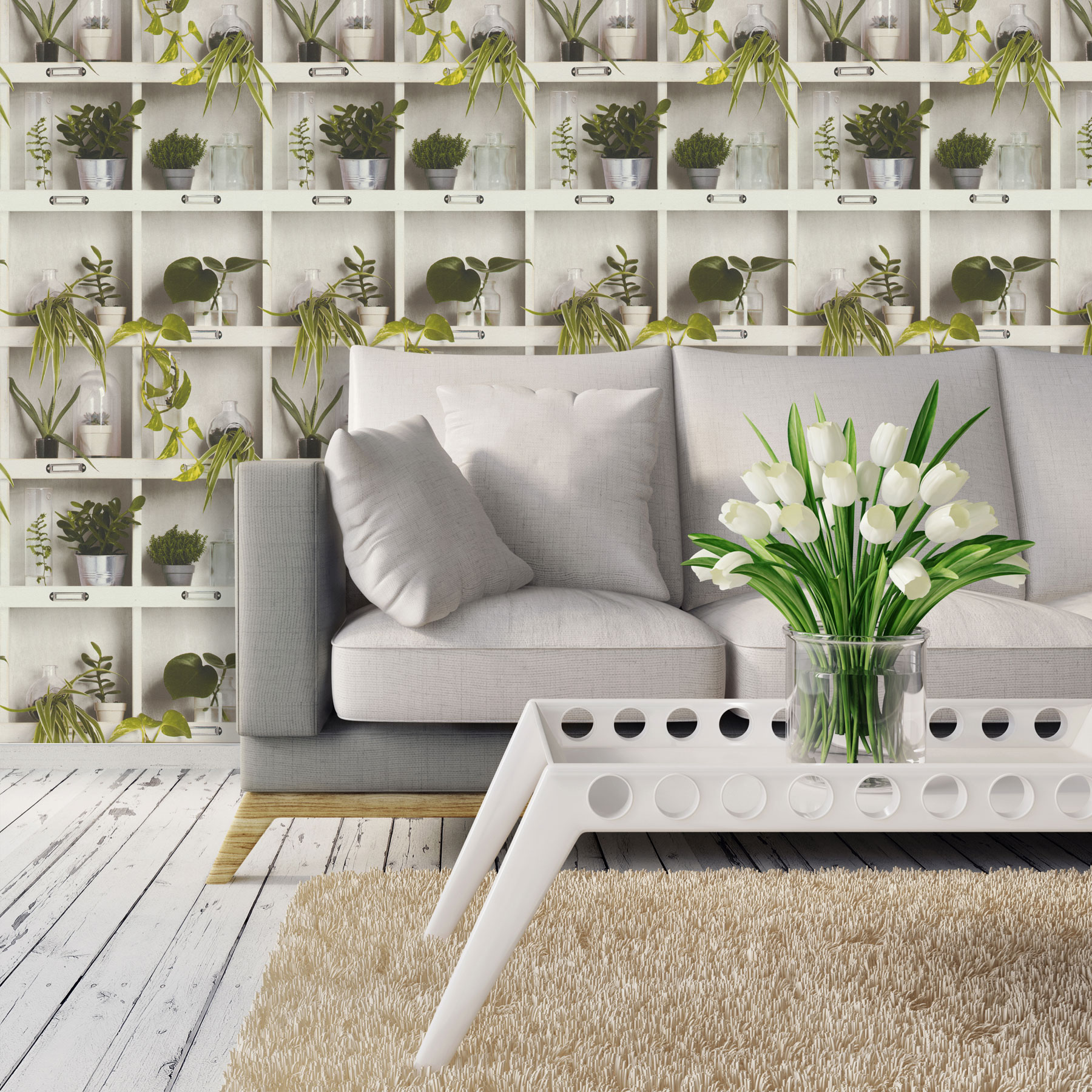 Bookshelf Wallpaper Case Novels Floral Flowerpot Lamp Paste The Wall Vinyl