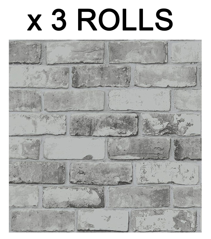 Grey Brick Effect Wallpaper Slate Wall Weathered Stone Realistic 3 Rolls Deal 5060119353034 eBay