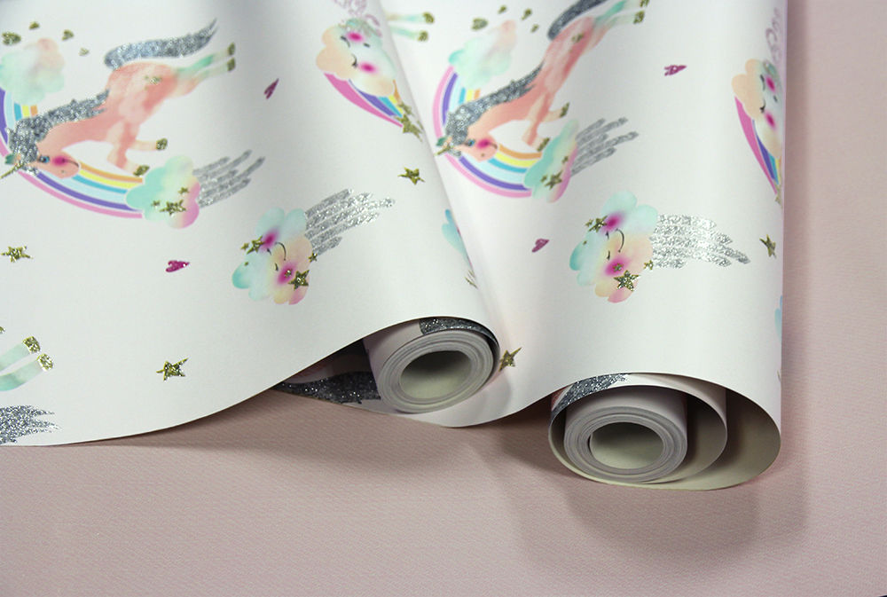 Arc En Ciel Licorne Wallpaper Filles Chambre Glitter éclat Blanc