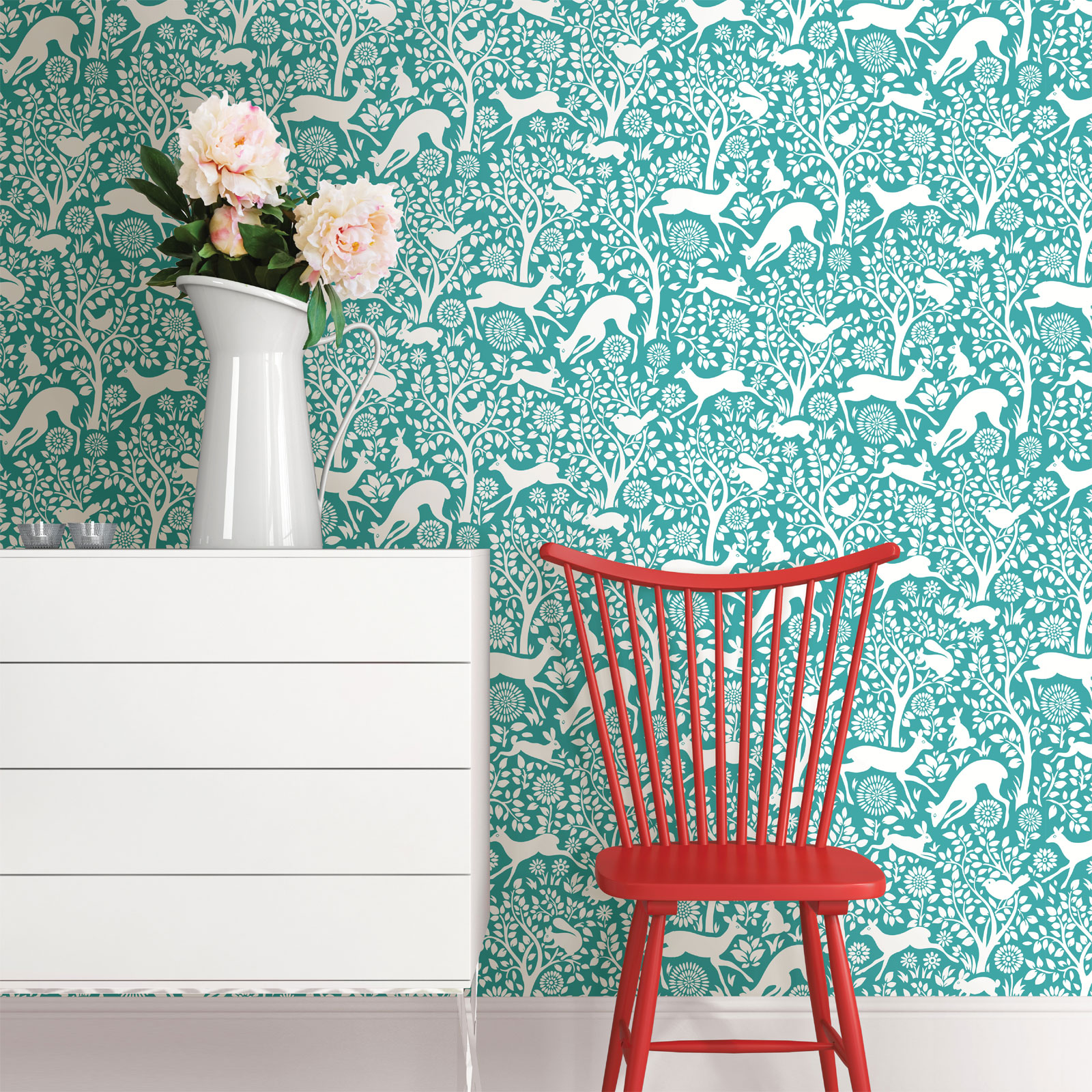 Woodland Meadow Wallpaper A Street Prints Non Woven Teal White Fine