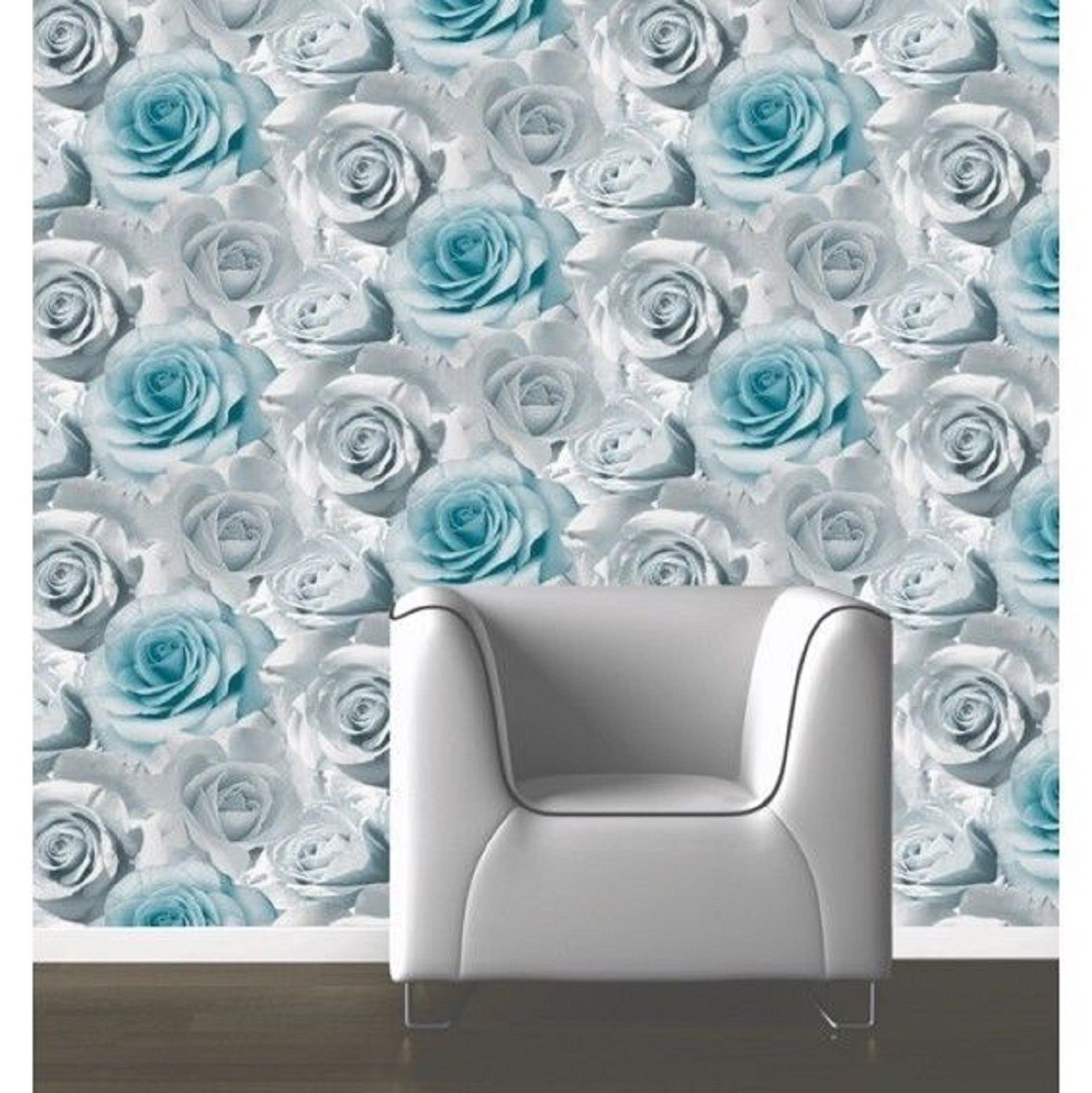 Muriva Madison Floral Flower Rose Bloom Blue Silver Grey Feature