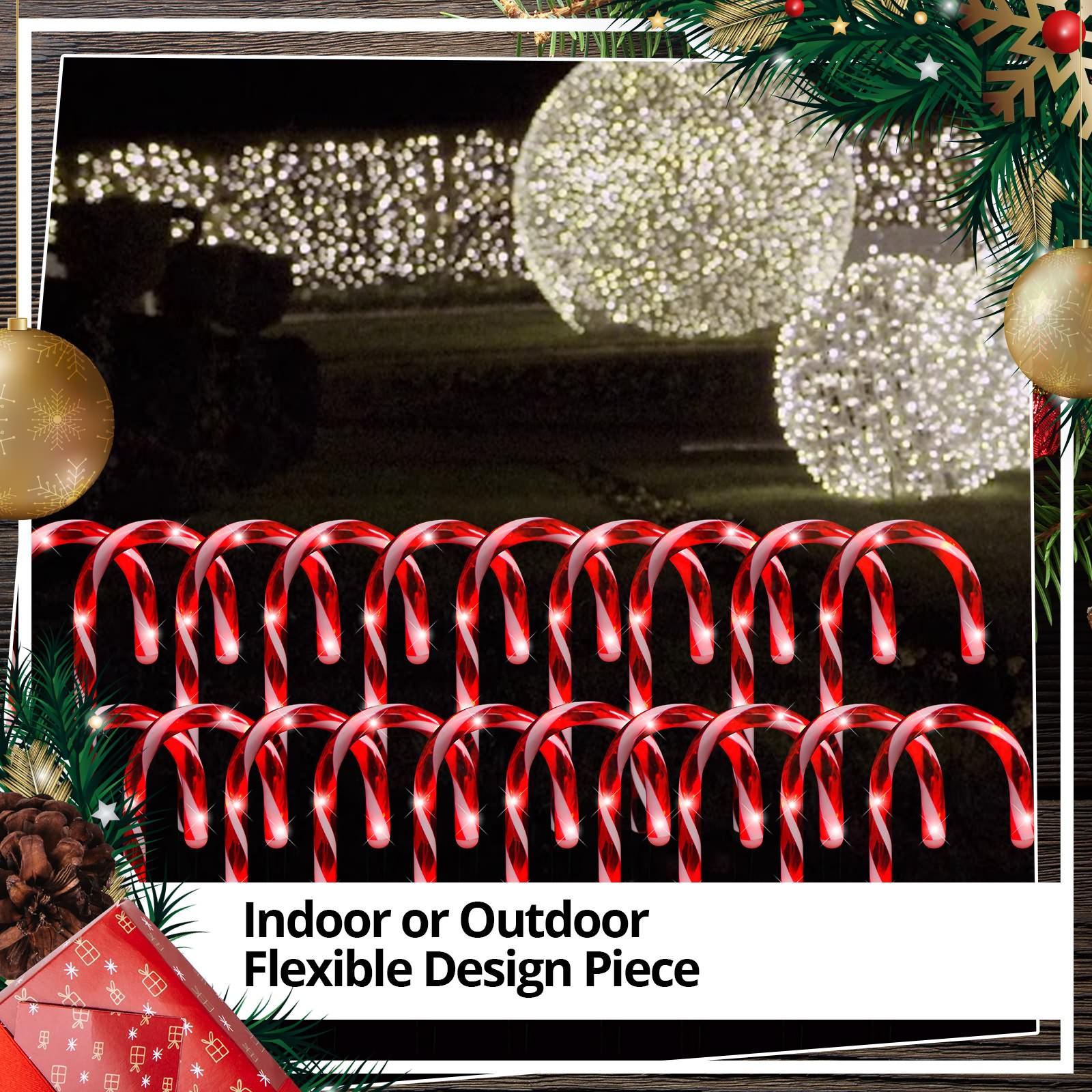 Outdoor Christmas Lights 20PC LED Mini Candy Canes Path Cool White
