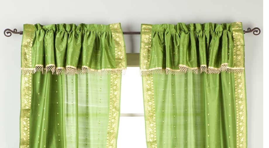 2 Paneele 2 Raffbänder - Zigeunerstange Taschenvorhänge mit Perlen Volant - Bild 6 von 21