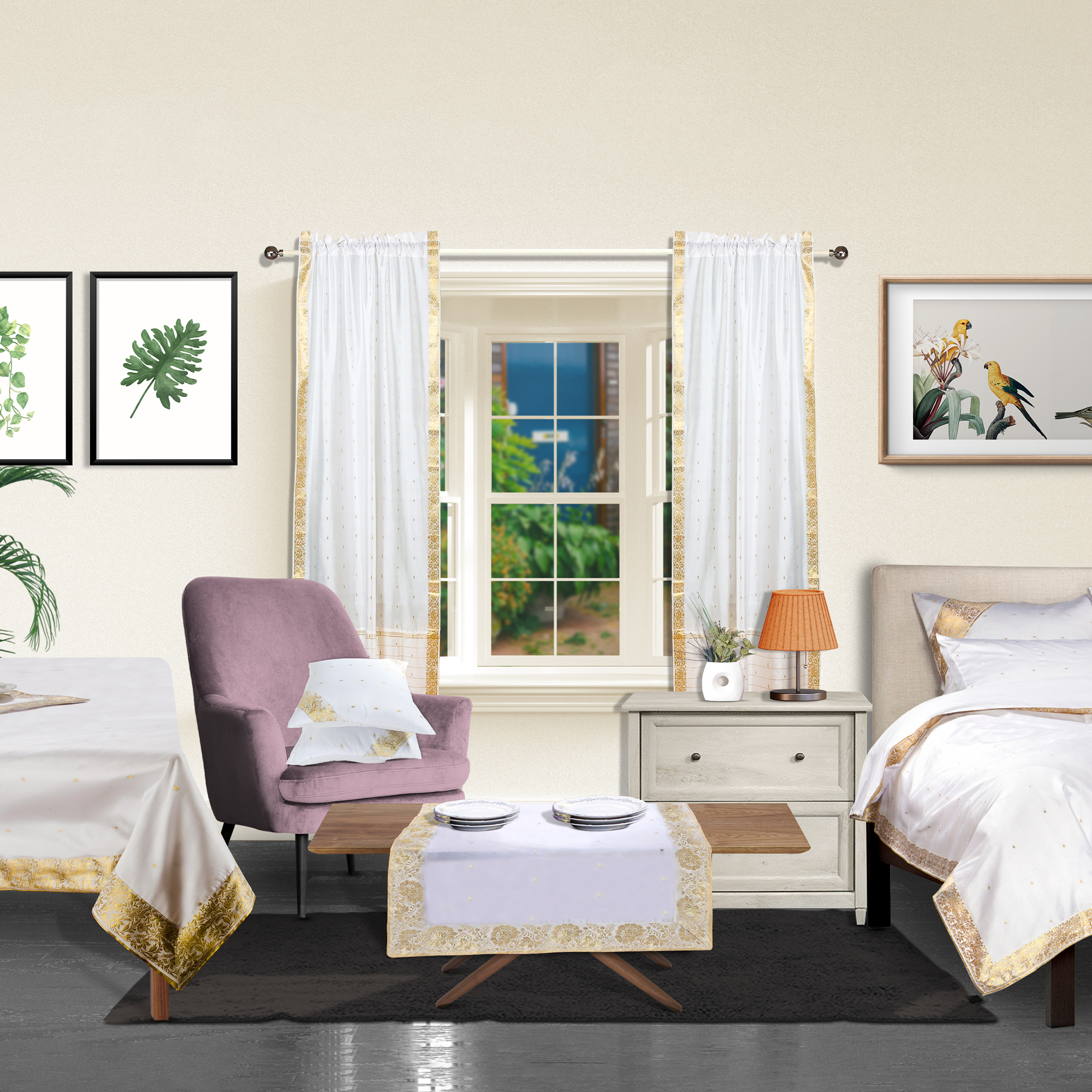 Weiße Stange Tasche transparente Sari Gardine/Gardine/Paneel - Paar - Bild 10 von 27