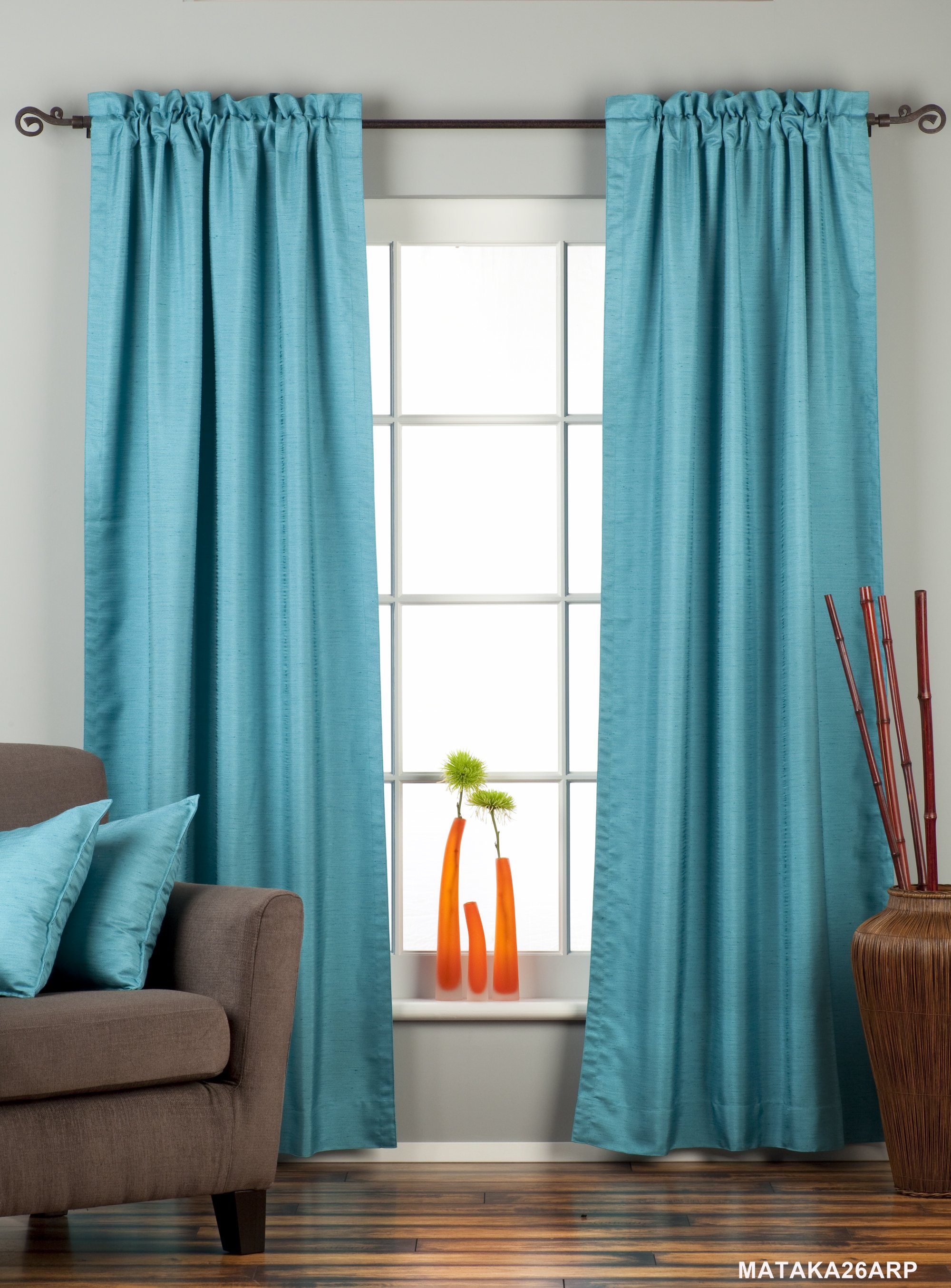 Türkis Stange Tasche Matka Rohseide Gardine / Gardine / Panel - Stück - Bild 4 von 17