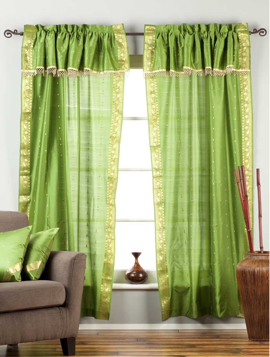 2 Paneele 2 Raffbänder - Zigeunerstange Taschenvorhänge mit Perlen Volant - Bild 5 von 21