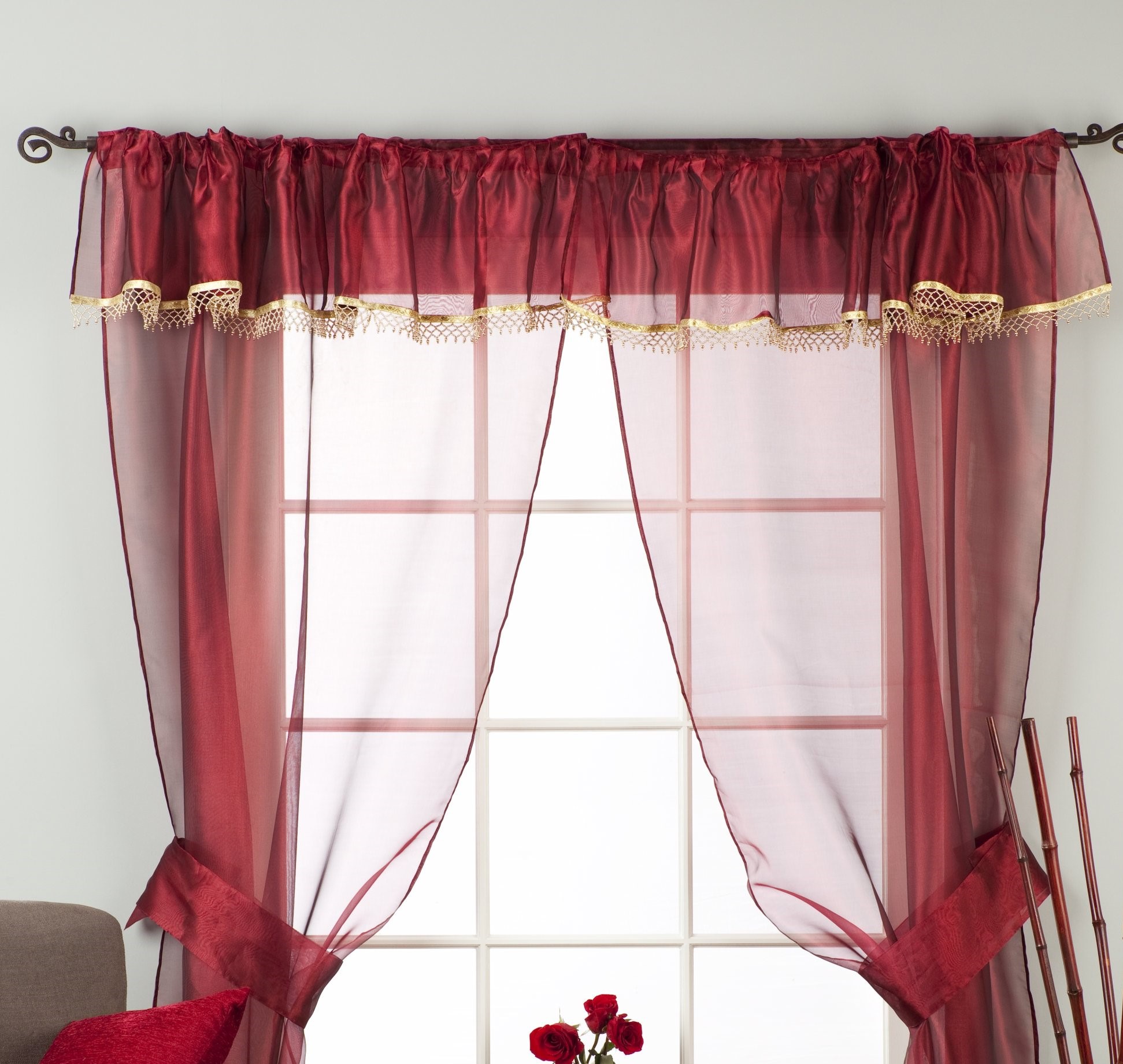 MRN-Stabtasche transparenter Gewebevorhang mit Perlen Volant mit Raffhalter-Stück - Bild 7 von 19