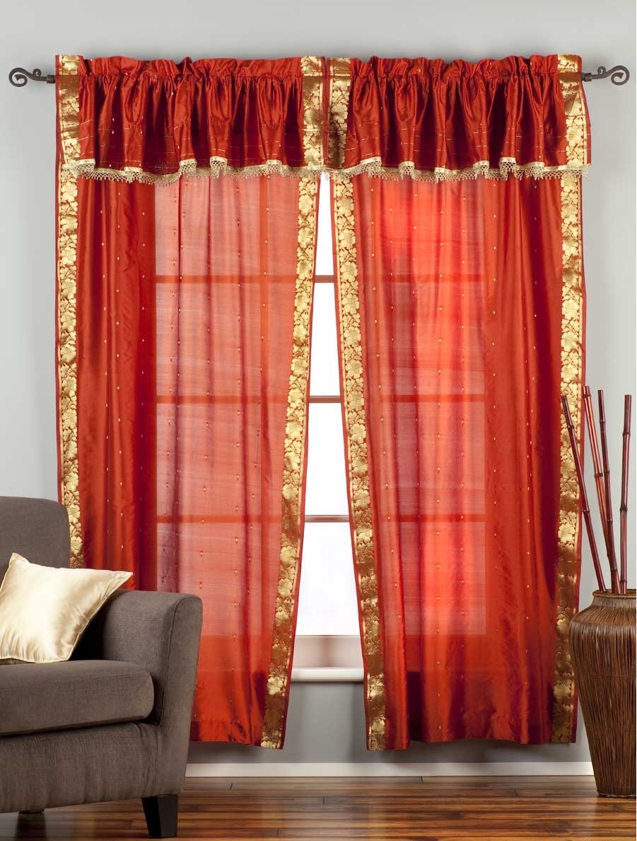 2 Paneele 2 Raffbänder - Zigeunerstange Taschenvorhänge mit Perlen Volant - Bild 11 von 21