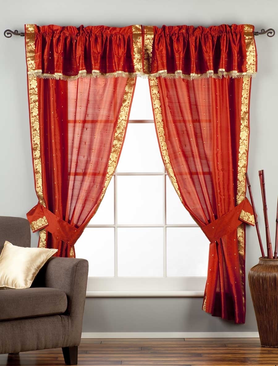 2 Paneele 2 Raffbänder - Zigeunerstange Taschenvorhänge mit Perlen Volant - Bild 10 von 21