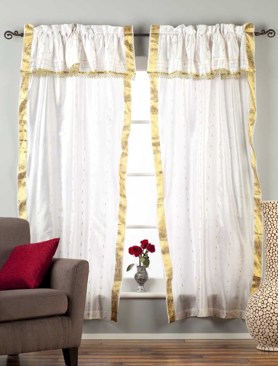 2 Paneele 2 Raffbänder - Zigeunerstange Taschenvorhänge mit Perlen Volant - Bild 14 von 21