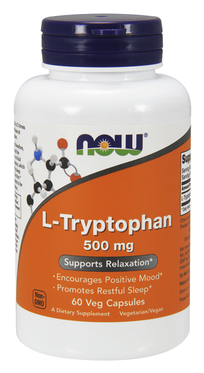 NOW Foods L Tryptophan 500 mg 60 Vcaps Happy Mood Depression Health