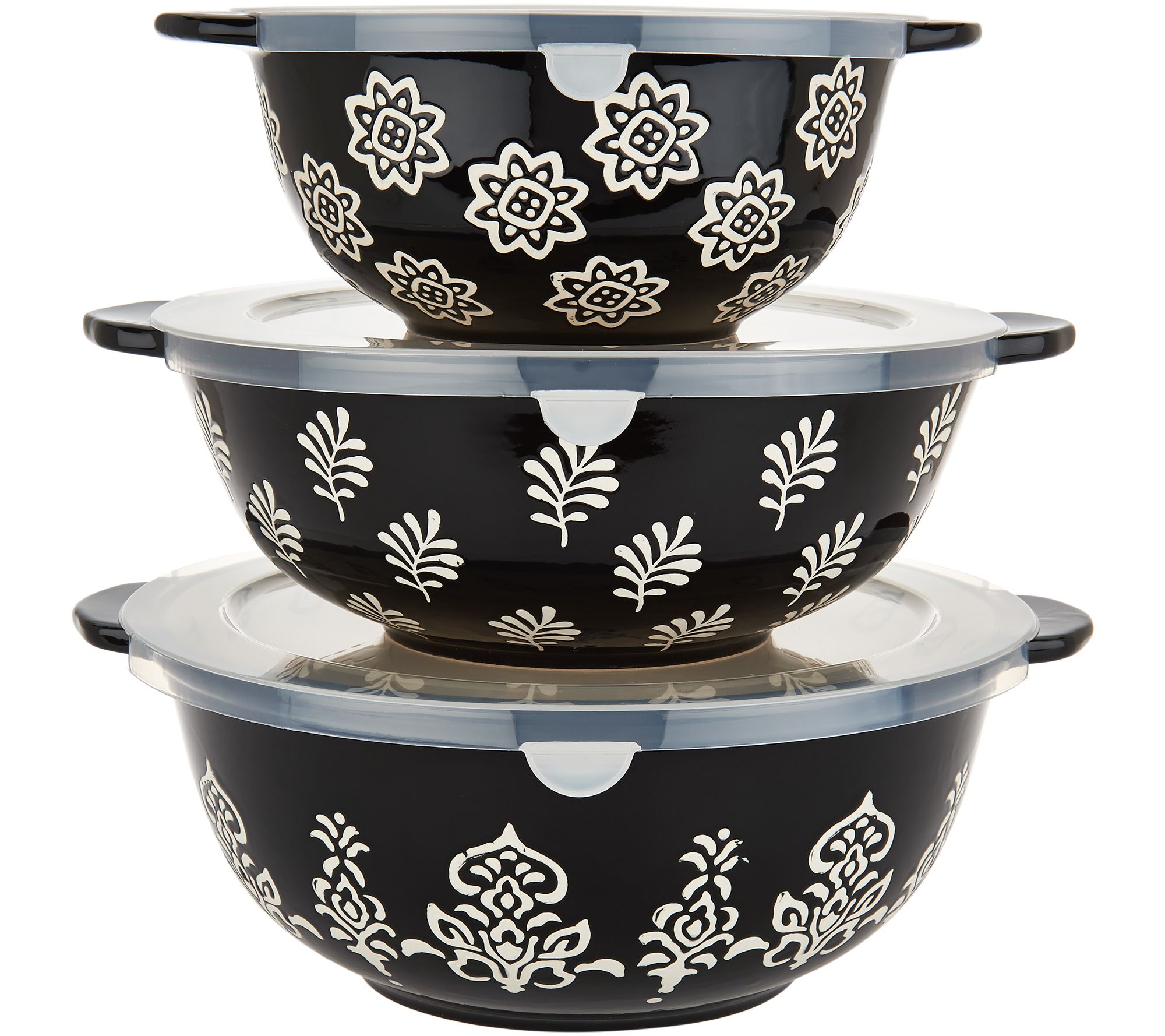 Cook's Essentials Madison 3Pc Ceramic Bowls with Lids Model H211393 eBay