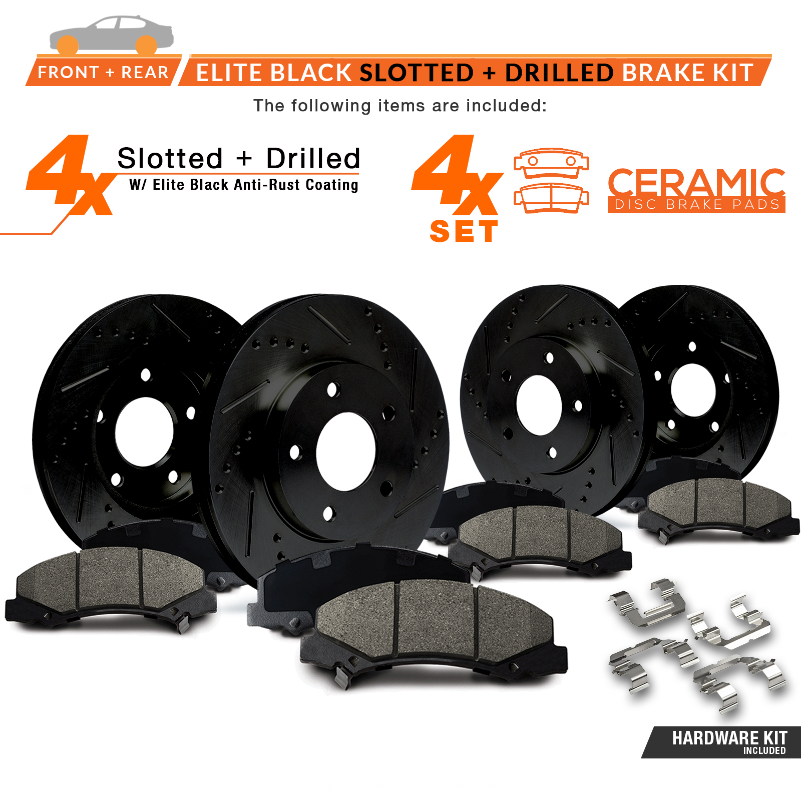 2 FRONT + 2 REAR Black Hart *DRILLED /& SLOTTED* Disc Brake Rotors C2154