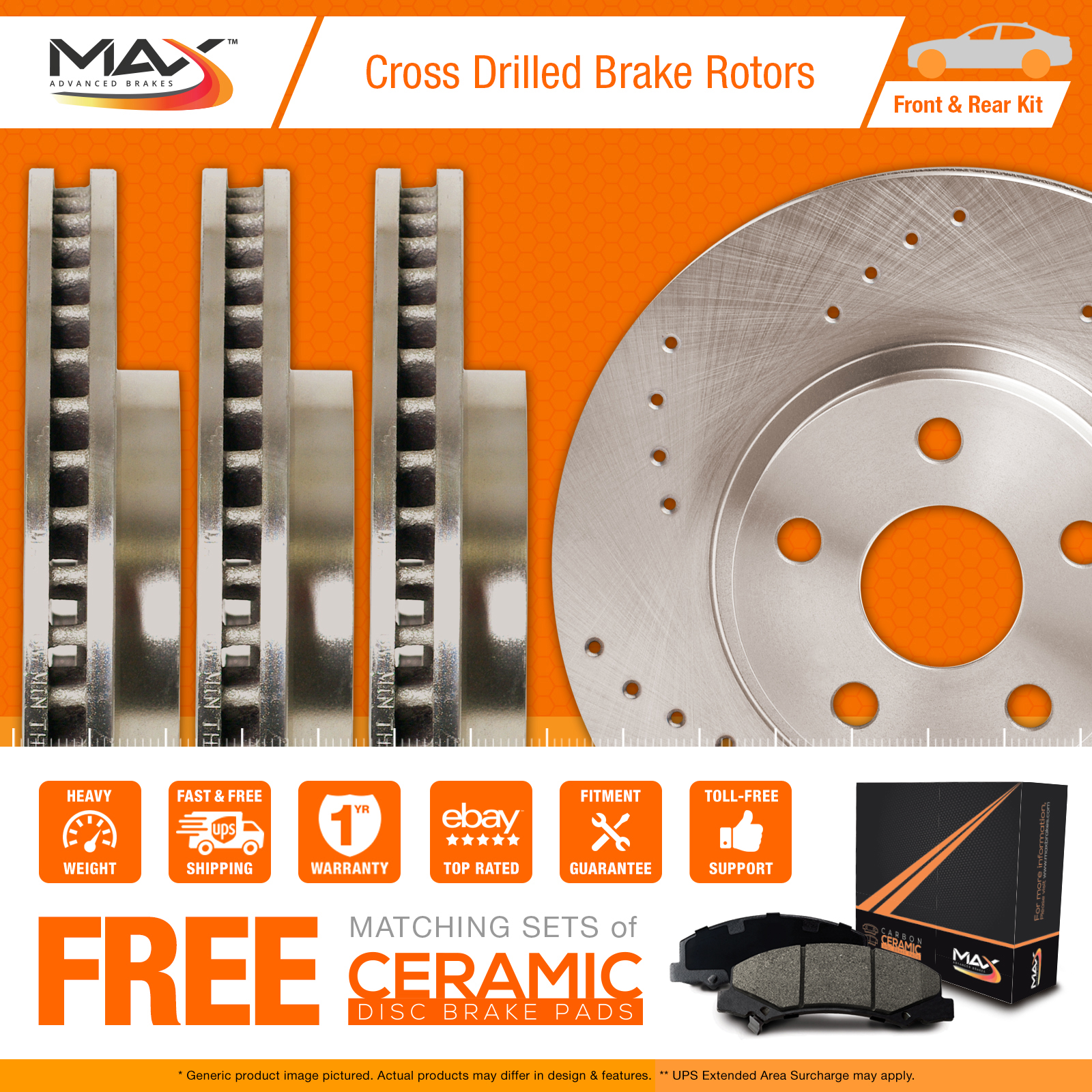 [Front + Rear] Rotors w/Ceramic Pads Drilled Brakes (2000 2009 VW