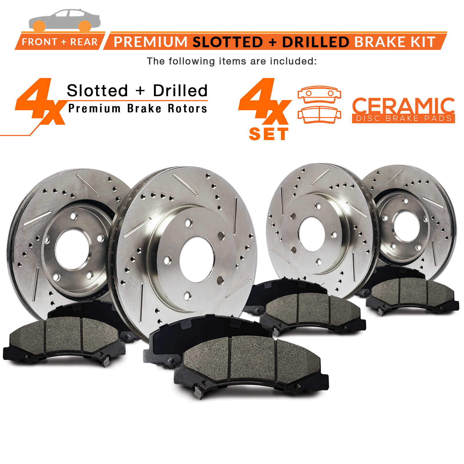 05 06 07 08 09 Fits Kia Spectra 5 Slotted Drilled Rotor w//Ceramic Pads F+R