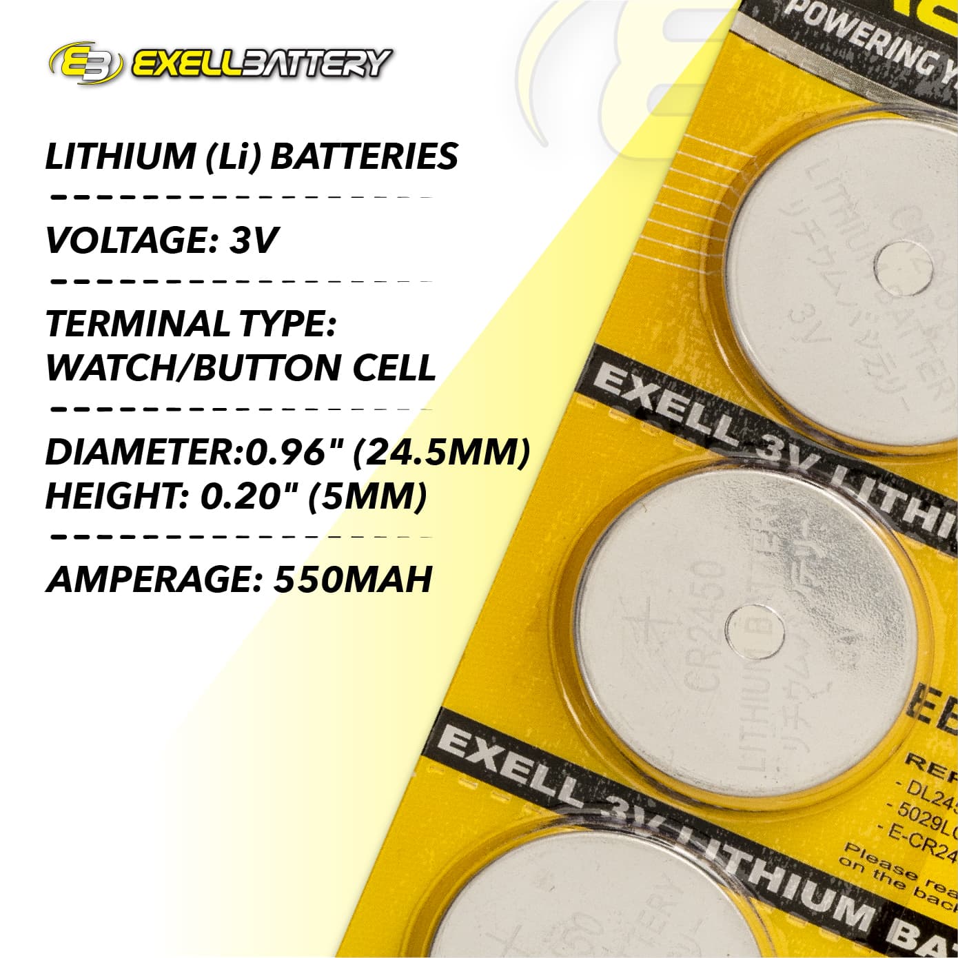 5pc 3V Lithium Coin Cell Battery Replaces CR2450N ECR2450 BR2450 BR2450 ...