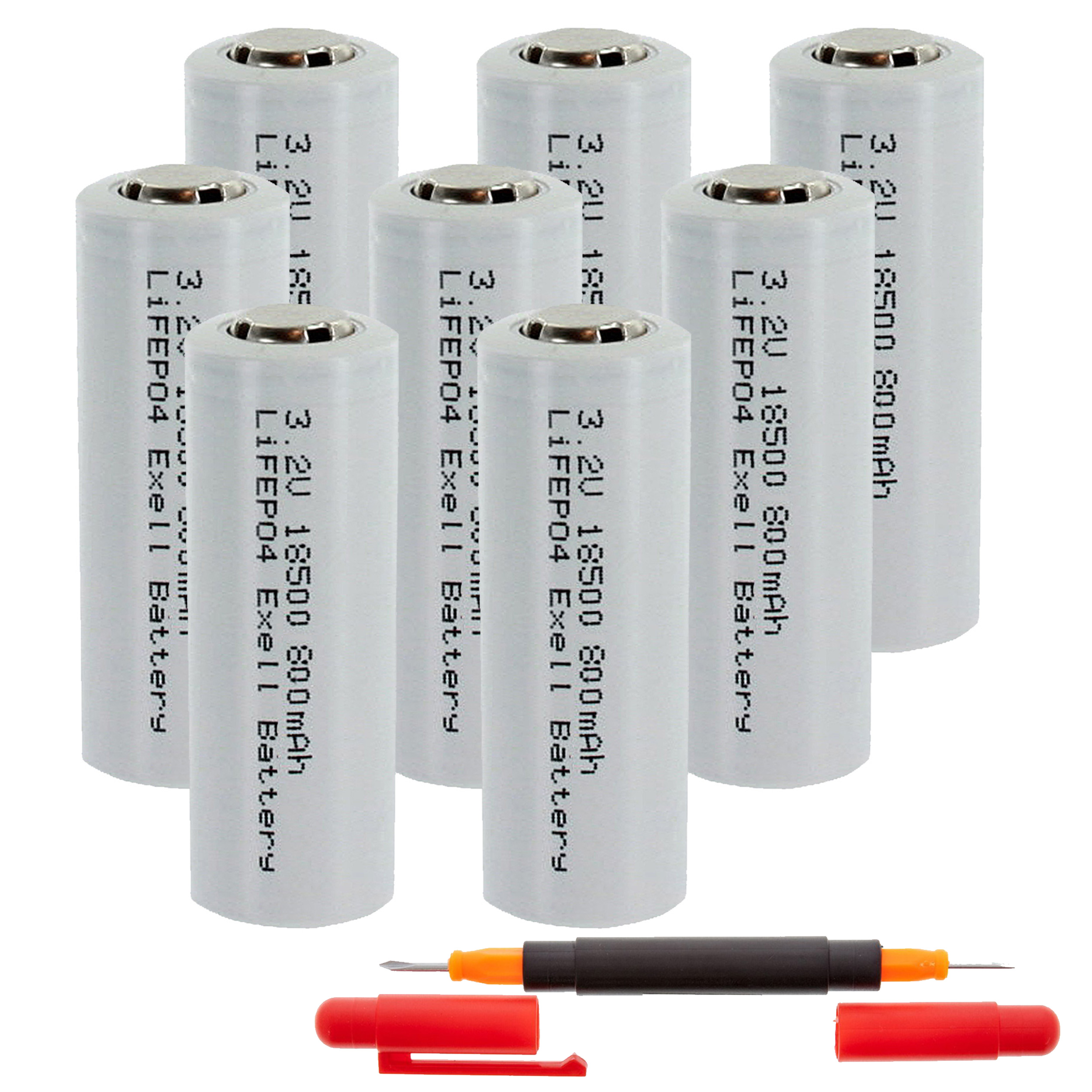 8 PACK Exell Battery 3 2V 800mAh Li FePO4 Size 18500 Rechargeable