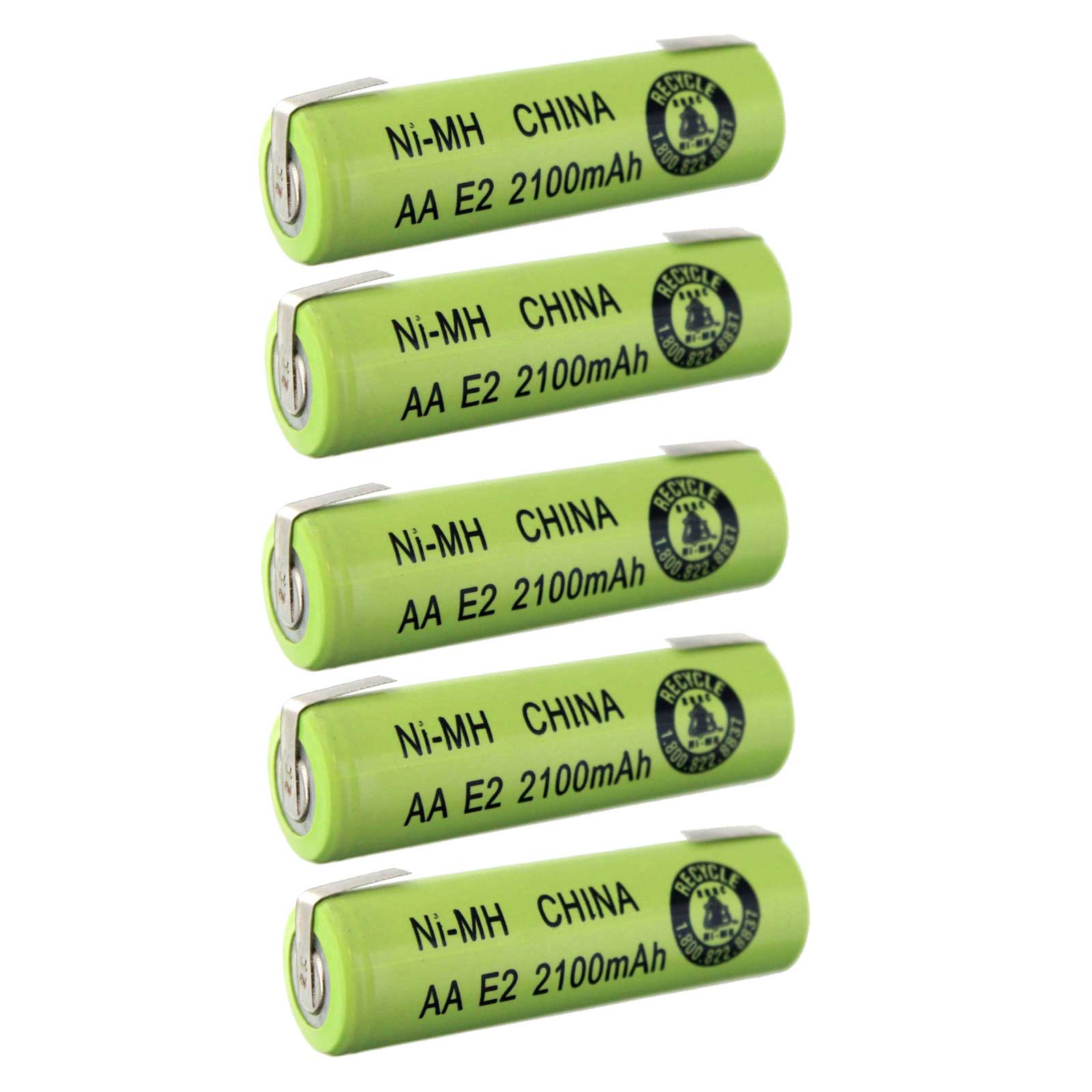 5pc AA Size 2100mAh NiMH 1.2V Rechargeable Batteries w/ Tabs FAST USA