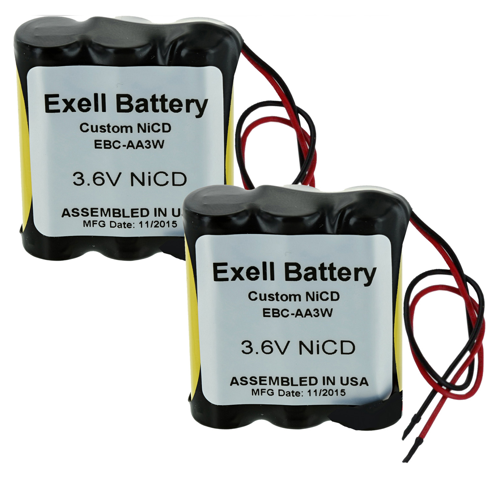 2pc Exell 3.6V Custom NiCd 1000mAh Battery Pack w/ 5" AWG Bare Wire