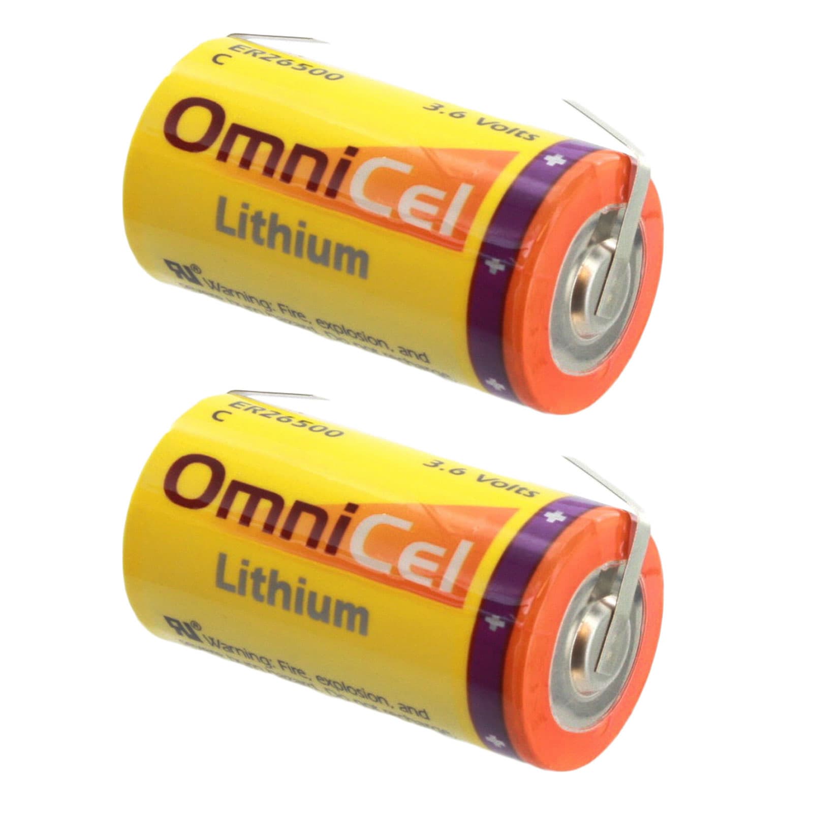 Theft Prevention AMR Add-ons Communications RFID Tracking 2x OmniCel ER26500 3.6V 8.5Ah Size C Lithium Battery w// Wire Leads For Data Collection Smart Munitions Asset Tracking