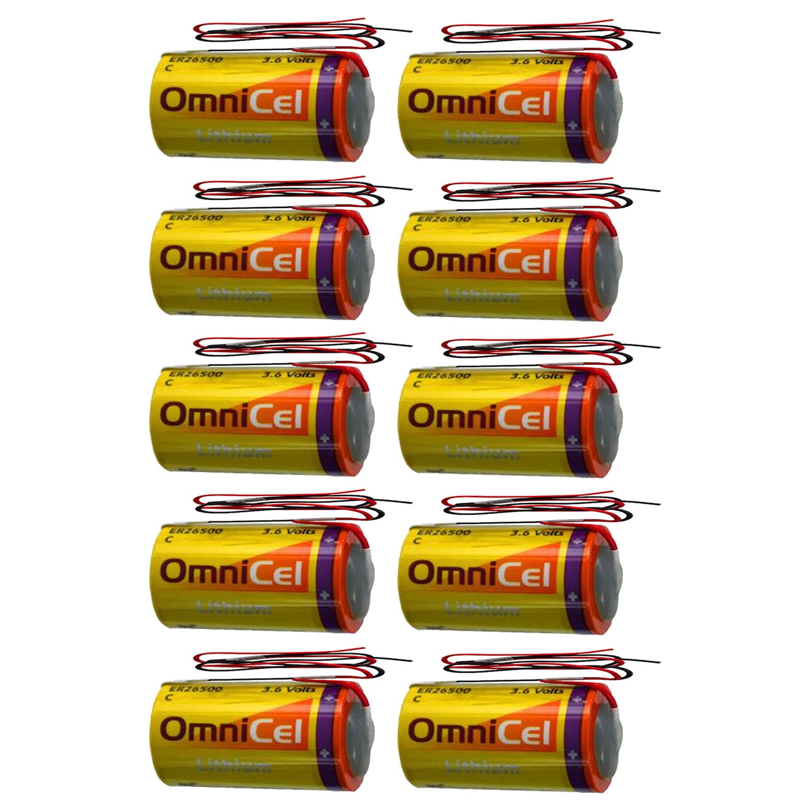 Theft Prevention AMR Add-ons Communications RFID Tracking 2x OmniCel ER26500 3.6V 8.5Ah Size C Lithium Battery w// Wire Leads For Data Collection Smart Munitions Asset Tracking