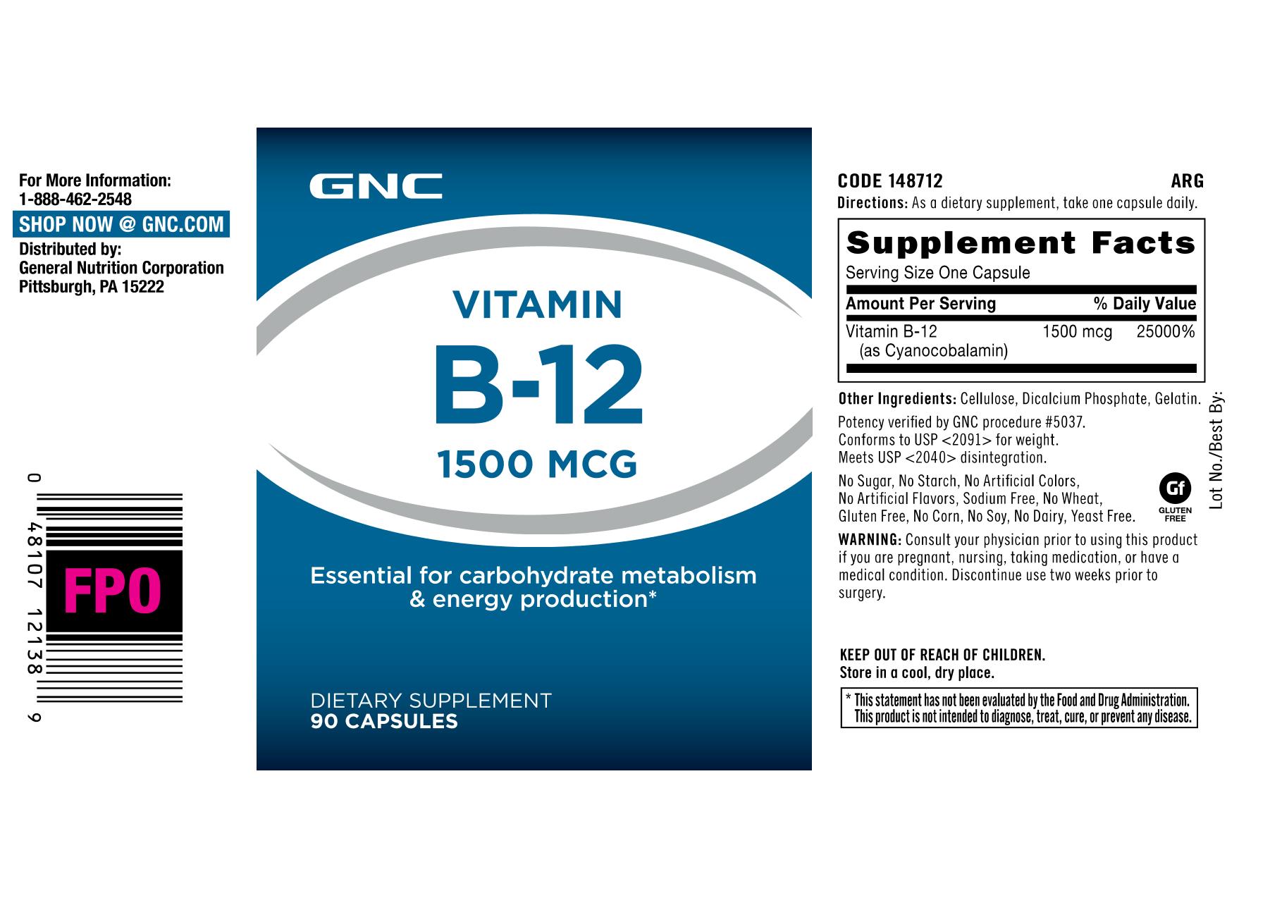 GNC Vitamin B12 1500 MCG eBay