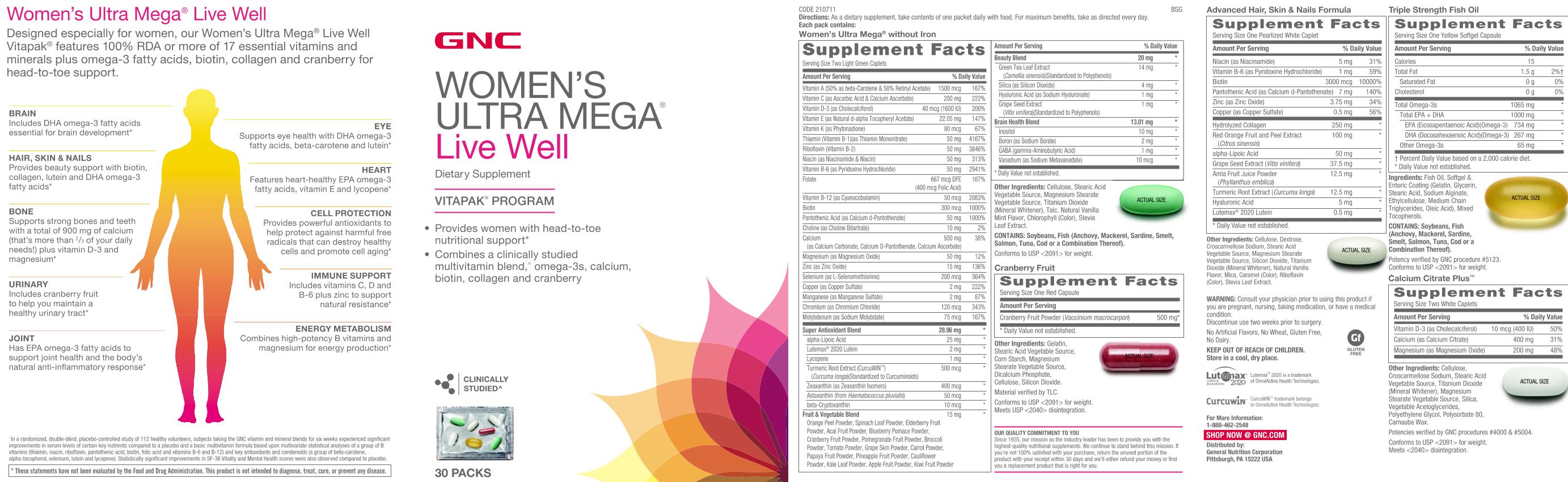 GNC Womens Ultra Mega Live Well Vitapak Program