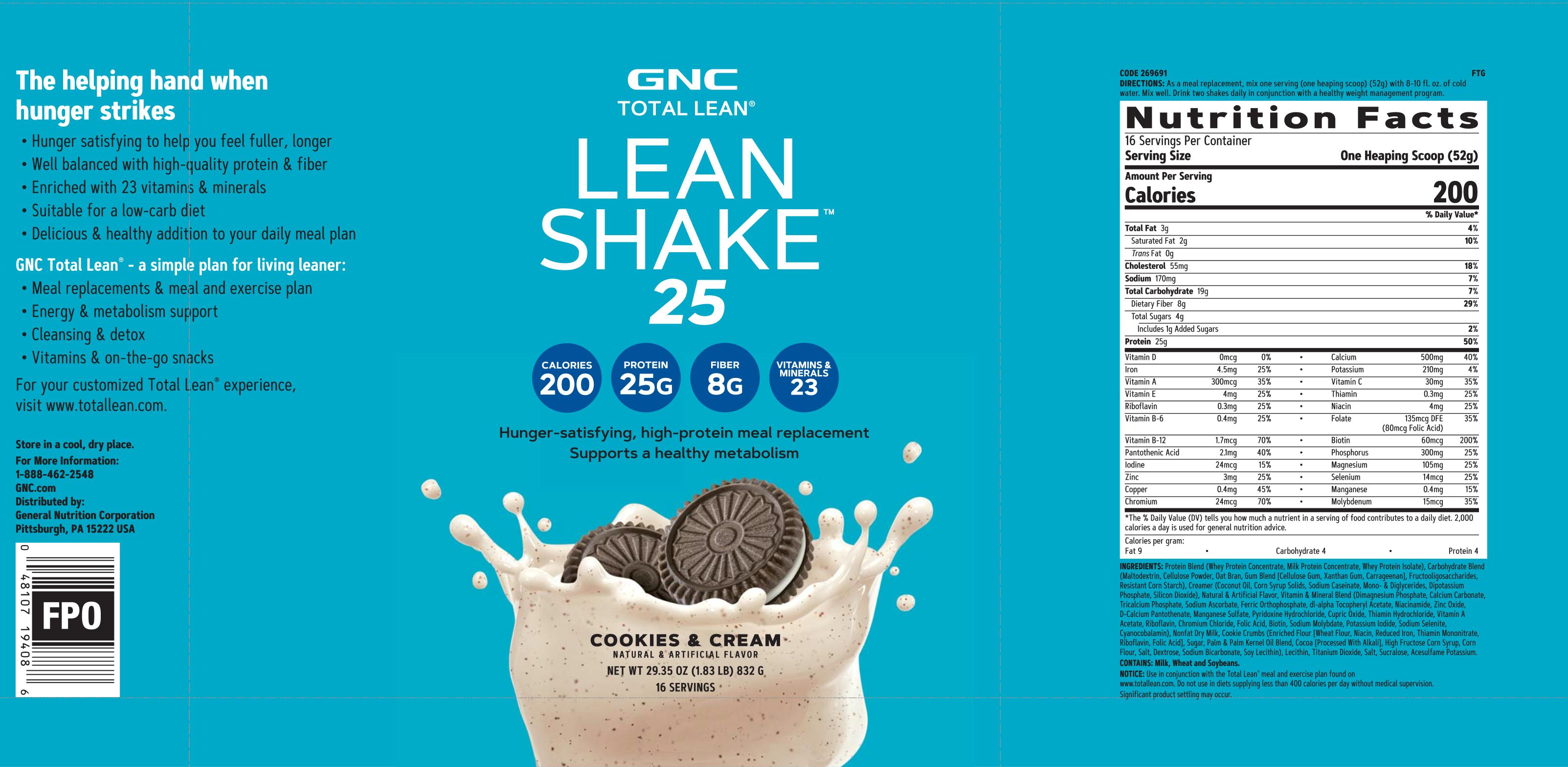 GNC Total Lean Lean Shake 25 Cookies and Cream 48107194086 eBay