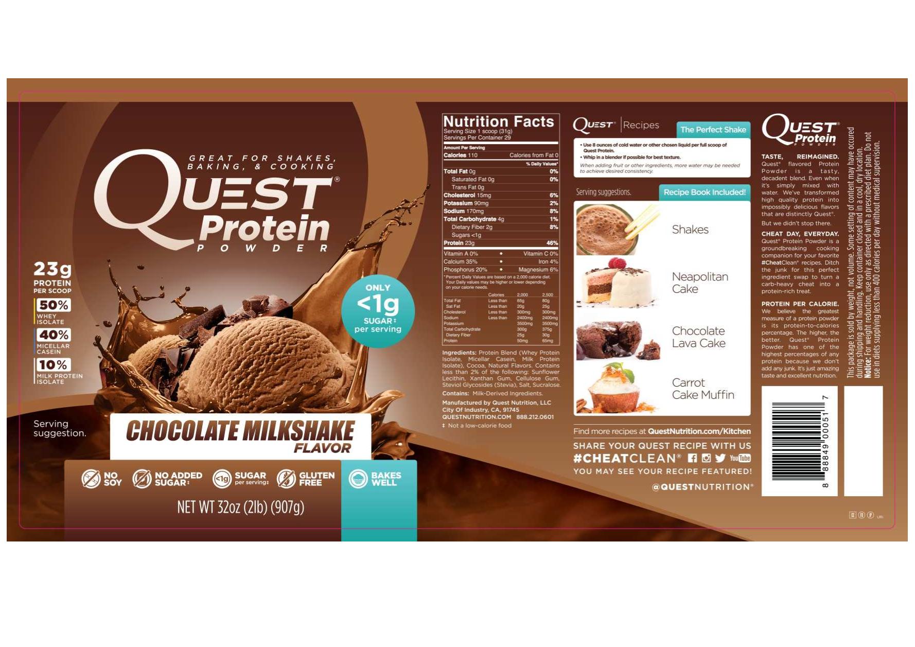 Quest Nutrition Protein Powder Milkshake, Chocolate, 2 lbs 888849000517