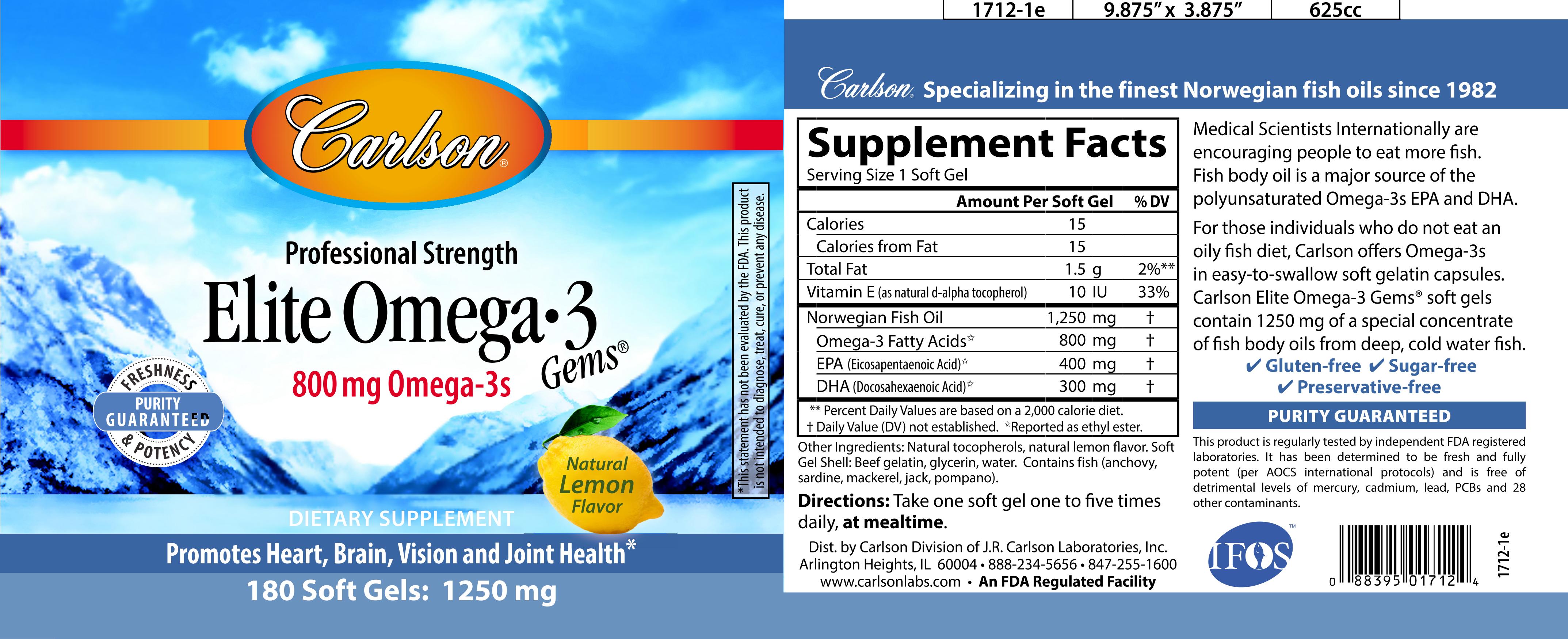 Carlson Elite Omega-3 Gems 800 mg - Natural Lemon Flavor | eBay
