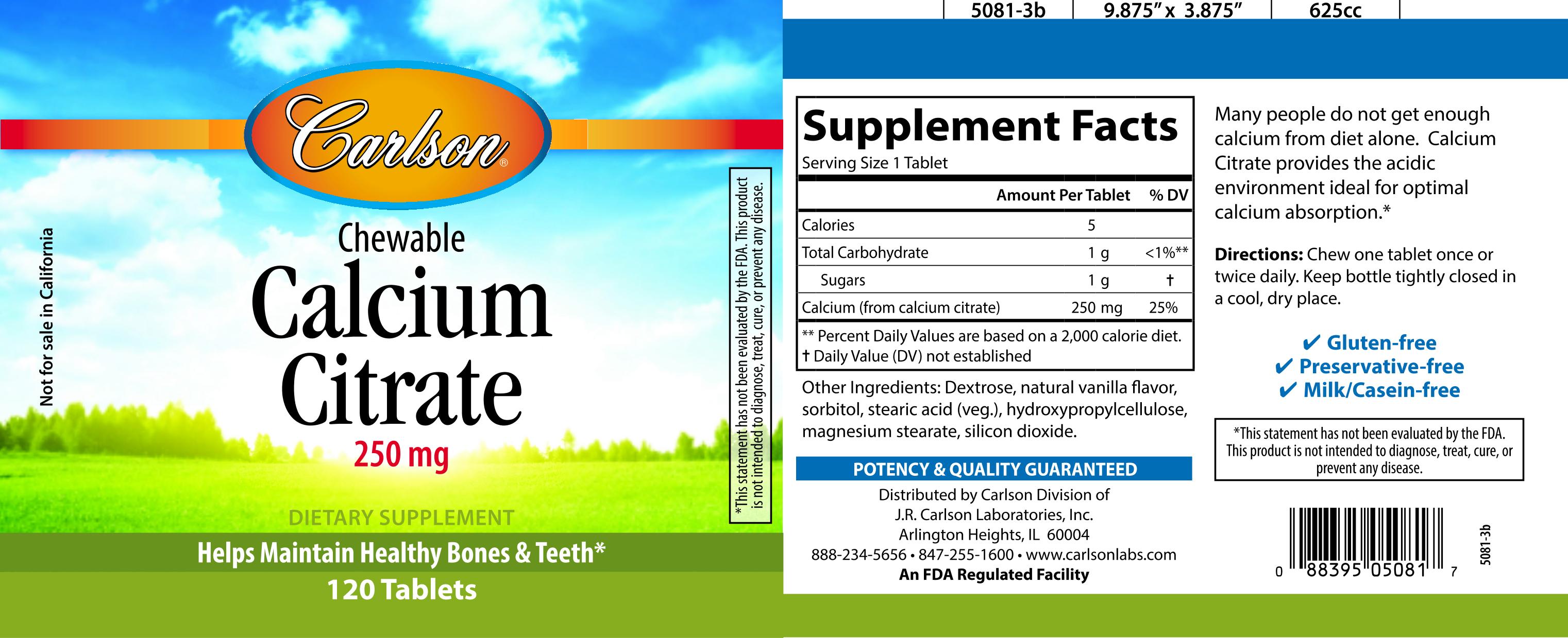 Carlson Chewable Calcium Citrate 250 mg eBay